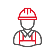 A worker with helmet icon for Safety Commitment.